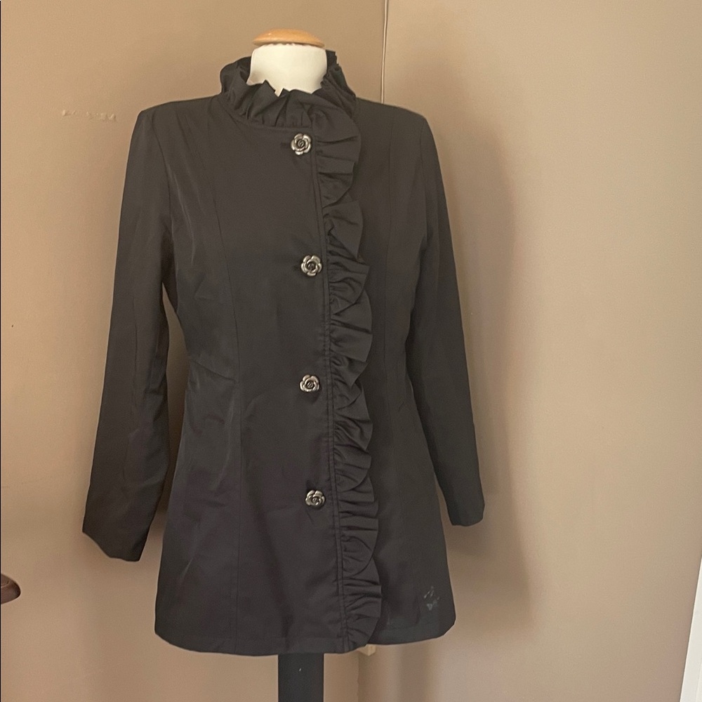 Betsey Johnson Elegant Black Ruffle Women's Coat